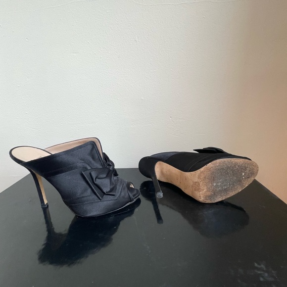 Vintage Oscar De La Renta Black Satin Heels with Bow size 39/8 - Picture 4 of 6